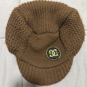 DC Brown Knit Beanie with Embroidered Logo